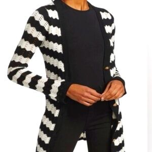 L'AGENCE Zig Zag Striped Joan Knit Cardigan V-Neck  6 Button Front Sz Small